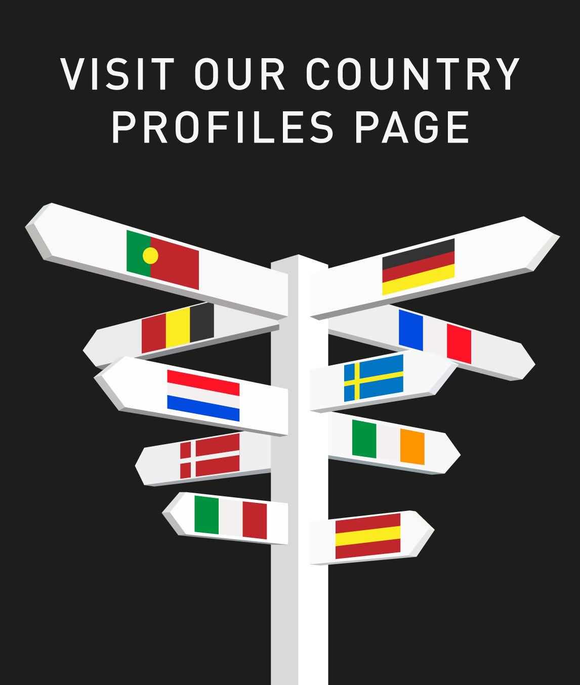 graphic of multidirectional signs with country flags on them