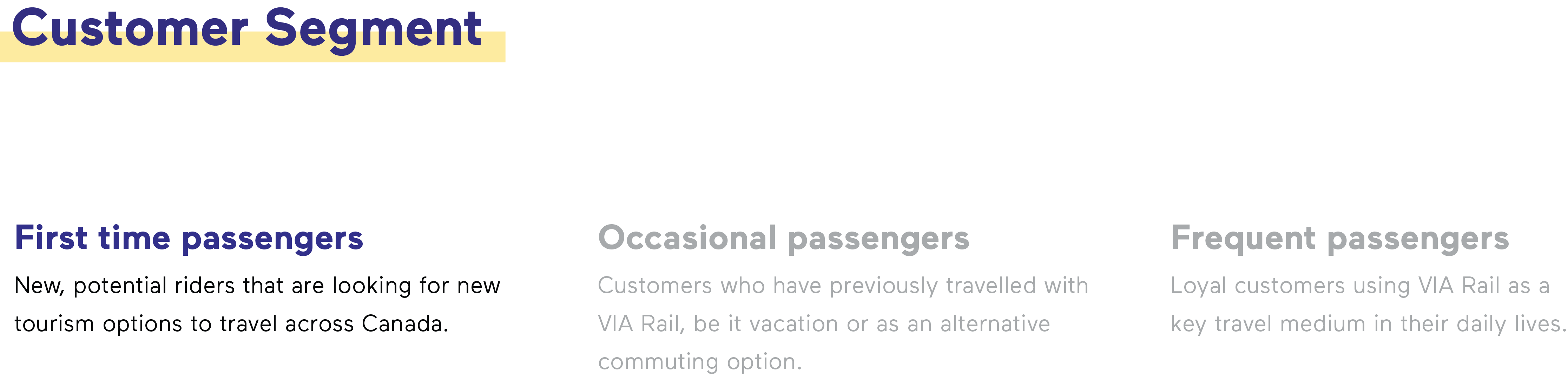 slide deck image of VIA Rail's three customer segments